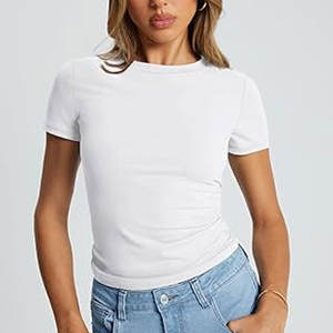 T-shirt pour femme été hauts à manches courtes mode basique décontracté t-shirts - Product Image 3