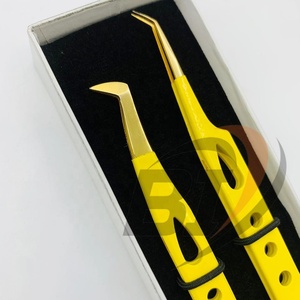 Pinzas Profesionales de Acero Inoxidable con Mango Dentado Dorado para Extensión de Pestañas, Marca Privada - Product Image 3