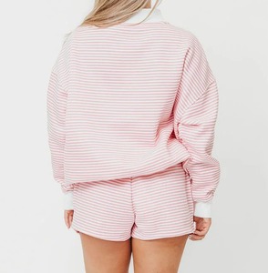 Sudadera Holgada con Cuello Redondo a Rayas Blancas y Rosas para Mujer, Tejida, Transpirable, Informal, para Otoño e Invierno, Bordada, Cómoda, 2025 - Product Image 3