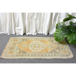 Tapis Turc Classique Vintage Beige Orange Patchwork Design 1.7x3.2ft Laine de Grande Surface avec Support en Latex pour Chambre ou Couloir - Product Image 2