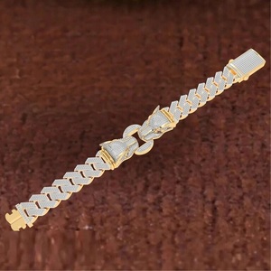 สร้อยข้อมือหัวเสือดาวสองสีคุณภาพสูง พร้อมโซ่คิวบันเงินและตัวเชื่อมแบบฝังเพชร เครื่องประดับฮิปฮอปสุดหรู มีจำหน่ายแล้ว - Product Image 1