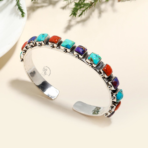 Beau bracelet en pierre précieuse de corail éponge turquoise en cuivre violet/vert 925 cadeaux de fêtes faits à la main en argent sterling massif - Product Image 2
