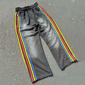 กางเกงวอร์มผู้ชายลายทางสไตล์วินเทจผ้าเฟรนช์เทอร์รี่ใส่ปกติระบายอากาศได้พอดีมีเชือกรูดแบบลำลองย้อมสี - Product Image 3