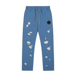 Pantalons de survêtement décontractés en molleton avec trous et cordon de serrage pour hommes, style streetwear, pantalon ample surdimensionné - Product Image 1