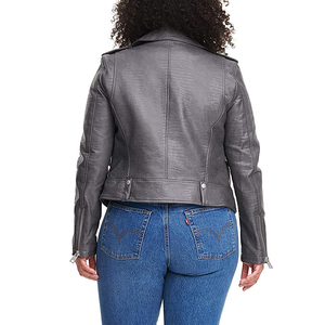 Veste de motard grise grande taille pour femme en manteau de moto coupe ajustée avec fermeture éclair sur le devant à manches longues vêtements d'extérieur élégants et audacieux pour l'hiver - Product Image 6