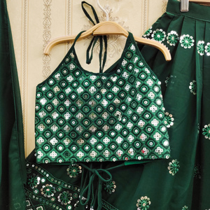 Shoryam Fashion Best Seller Green Sequin Girls Floor-Length Regular Fit Lehenga Choli Dupatta |   Nouveauté, qualité supérieure - Product Image 2