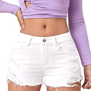 Shorts de Mezclilla de Cintura Alta para Mujer de Alta Calidad, Transpirables, Lavados a la Piedra, para Uso Diario - Product Image 1