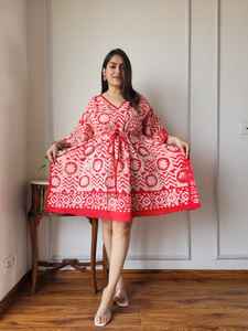 Robe Kaftan florale légère sur mesure-Style Boho court avec cordon de serrage à la taille convient aux clients et revendeurs de boutique - Product Image 2