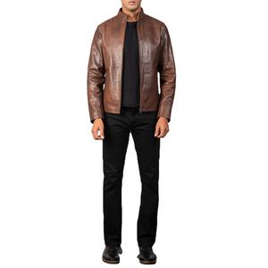 Veste en cuir véritable taille US, cuir d'agneau avec broderie diamantée, veste en cuir de haute qualité pour homme. - Product Image 2