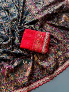 Sari de Seda Pashmina Rajwadi Patola Suave para Mujer Adulta, Tejido Jacquard, con Hilo de Cachemira, Pallu Tejido, Borde de Zari Pesado - Product Image 3