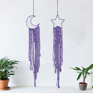 Decoración de Pared de Macramé de Algodón Tejido Estilo Boho, Atrapasueños con Estrella y Luna para Dormitorio o Sala de Estar, Paquete Individual - Product Image 5