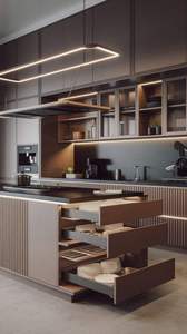Îlot de cuisine modulaire moderne de luxe, design de haute qualité, armoires de cuisine en bois et finition mate pour un intérieur élégant - Product Image 5