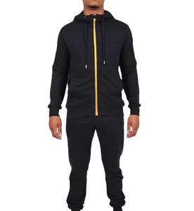 Survêtement à la mode Logo personnalisé hommes survêtement polaire Jogging uni deux 2 pièces fermeture éclair complète avec deux poches couleur noire coupe ajustée - Product Image 1
