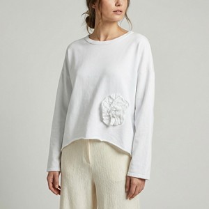 Maglione Ampio a Collo Tondo con Decorazione Floreale 70% Cotone - Product Image 3