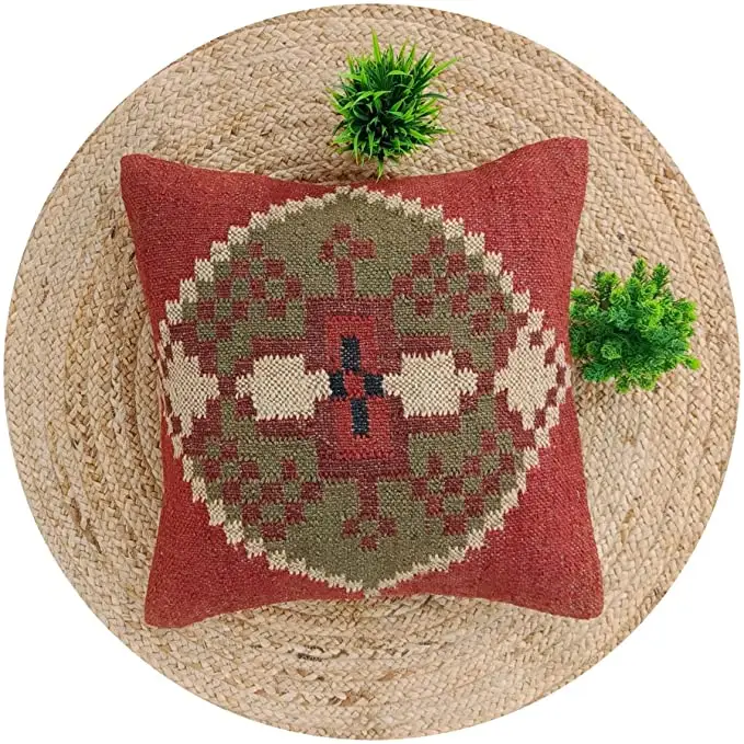 Laine jute Vintage Kilim oreiller décor à la maison vivant tissé à la main turc oreiller décoratif jeter housse de coussin