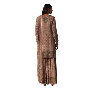 Juego de Kurta Palazzo Sharara adornado con estampado de melocotón con Dupatta para fiesta festiva, boda, ropa de recepción India - Product Image 4