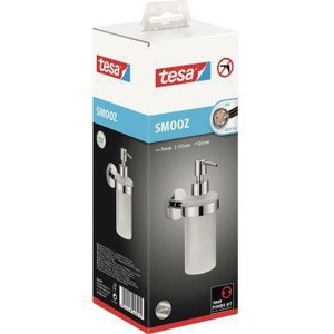 Distributeur de savon Tesa SMOOZ 0,2 L 7 x 17 x 12,6 cm Chrome/Blanc Métal/Verre Solution adhésive sans solvant incluse - Product Image 1