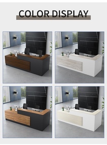 Modern L Shape <b>Reception</b> Desk With Light Wood Top White Base Minimalist Office Furniture Commercial Front <b>Counter</b> Table - Product Image 6
