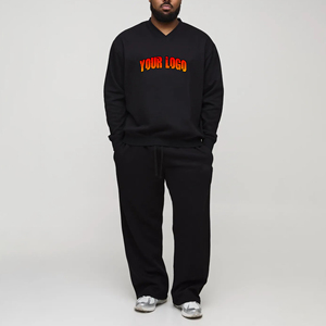 Sweat-shirt à col en V 2 pièces 100% coton de haute qualité pour hommes, pantalon de survêtement surdimensionné, ensemble de jogging, logo brodé personnalisé, coupe-vent - Product Image 4
