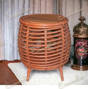 Ensemble table basse de salon en rotin finition bois naturel moderne au design exclusif avec dessus en bois de rotin pour un usage domestique - Product Image 4