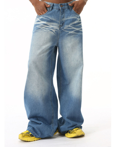 กางเกงยีนส์ทรงหลวมขากว้างทรงหลวมผ้าเดนิมสำหรับผู้ชายเสื้อฮิปฮอปออกแบบได้ตามต้องการ - Product Image 2