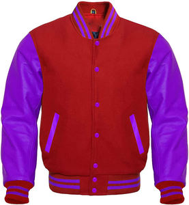 Chaqueta de béisbol para hombre de alta calidad, cuerpo de lana, Mangas de cuero, diseño universitario liso, chaqueta de béisbol para hombre - Product Image 5