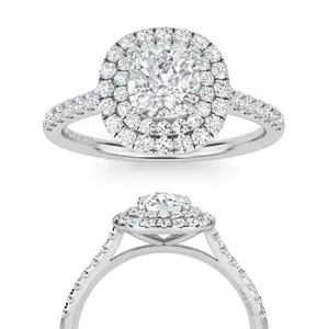 Alivia 1CT认证垫切割实验室创建钻石结婚戒指14k白金光环简约戒指