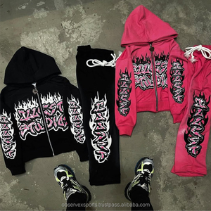 Chándal de estilo callejero Vintage personalizado, 100% algodón a rayas, diseño de cordón desgastado, transpirable, ajuste holgado, lavado Vintage - Product Image 5