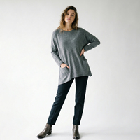 Suéter Largo Informal de Invierno para Mujer, con Bolsillos Funcionales Pequeños, Cuello Redondo, Mangas Largas, Tejido por Computadora