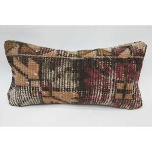 Luxury <b>18x18</b> Beige Wool Kilim Plaid Pillow 8x16 Inch Floral and Vintage Print Decorative Accent Pillow Woven with Silk Bedding - Product Image 1