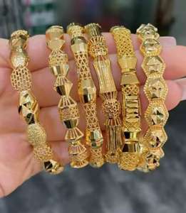 Pulsera DE BODA chapada en oro de lujo para mujer exquisito patrón de la suerte brazaletes de moda para novia brazaletes grandes joyería - Product Image 1