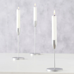 Ensemble de 3 bougeoirs coniques finis en argent pour l'éclairage de table de la maison et du mariage - Product Image 1