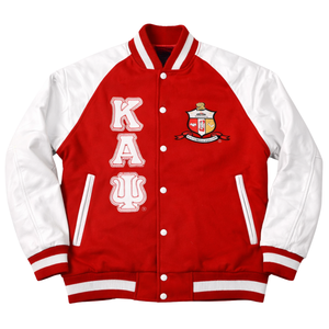Kappa Alpha Psi <b>Wool</b> and Leather Letterman <b>Jacket</b> Krimson and Kream-Greek Varsity Premium Fraternity Coat - Product Image 3