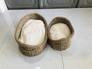 Handmade Water Hyacinth Round Pet Bed With <b>Cushion</b> Natural Woven Dog Cat Basket Bed Indoor Eco Friendly Cozy Sleeping Nest - Product Image 4