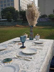 Nappe imprimée de bloc de main indien, nappes imprimées de bloc bleu, nappe de toile bleue de rectangle de longueur de plancher, couverture bleue - Product Image 6