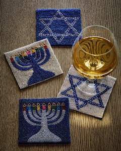 Hiba Enterprises-Sous-verre Menorah avec broderie perlée, 4 pièces, unique, fait à la main, pour décorer la maison - Product Image 2