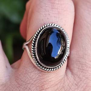 Handmade 925 Sterling Silver Black Onyx <b>Ring</b> Natural Black Gemstone Oval <b>Statement</b> Promise Jewelry July Birthstone Gift Idea - Product Image 2