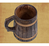 Holz-Bierkrug im Naturholzdesign mit Gelbem Seilakzent, 0,5 Liter, Handgefertigt, Tragbar, Langlebig, Modernes Naturhandwerk