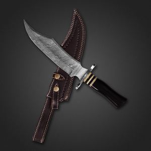 Camping <b>Knife</b> Damascus Steel Hunting <b>Knife</b> Bull Horn Handle with Brass Rings - Product Image 1