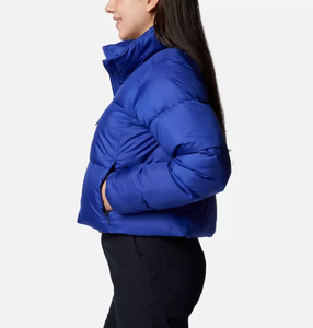 Chaqueta acolchada recortada de gran tamaño para mujer OEM Clematis azul cierre de cremallera completa transpirable lona burbuja chaqueta patrón sólido frontal - Product Image 6