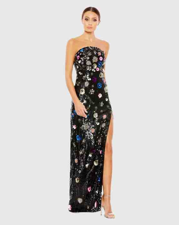 Elegant Women's Sleeveless Black Mermaid Evening Dresses Long Satin Party Gowns with Side Slit and Beading Solid Pattern