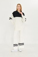 Conjunto de dos piezas de gran tamaño con cremallera a rayas de punto para mujer de alta calidad, ropa informal, ropa de oficina, conjunto de pantalones y suéter