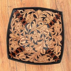 Organizador de escritorio de cuero mecanizado a mano, cuencos, bandeja de cuero genuino Floral occidental, artículos decorativos hechos a mano para el hogar, decoración elegante - Product Image 2