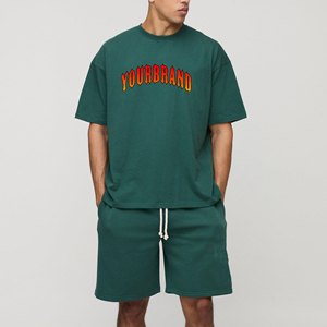 Article tendance haut de gamme T-shirt surdimensionné 100% coton et ensemble court de 2 pièces ensemble de jumeaux pour hommes avec logo brodé personnalisé de couleur unie - Product Image 1