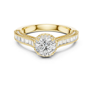 Anillo de Compromiso de Oro Amarillo de 14K con Diamantes Redondos y Talla Baguette |   Diamante Cultivado Nuevo - Product Image 1