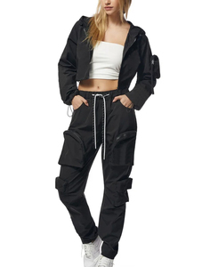 Ropa informal de Invierno para mujer, sudadera recortada con ajuste holgado para correr, conjuntos de sudaderas con capucha, sudaderas con cremallera completa, chándales cortos - Product Image 1