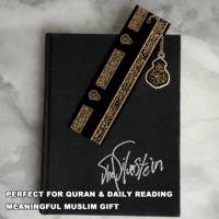 Marque-page islamique Coran, motif feuille d'or noir, avec chaîne pendentif, cadeau musulman, papeterie religieuse