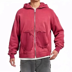 Sweat-shirts à capuche zippés en molleton délavé à l'acide personnalisés pour l'hiver, surdimensionnés, lourds, 100% coton, streetwear vintage, épaules tombantes, imprimé délavé - Product Image 1