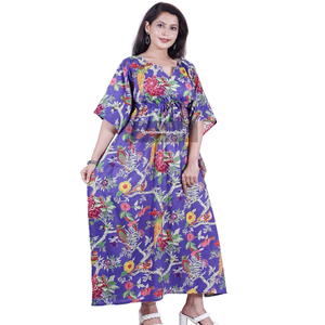 Fait à la main indien femmes coton Maxi robe Floral ample caftan été nuit porter Sexy fête porter naturel avec des motifs - Product Image 1