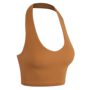 Gym Stringer Workout <b>Tank</b> <b>Tops</b> For Women's Brown Color Breathable Fitness Wear <b>Ladies</b> Ribbed Cropped <b>Tank</b> <b>Tops</b> - Product Image 3